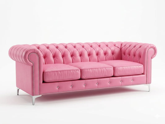 Pink Leather Chesterfield Sofa