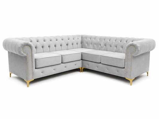 Chesterfield Corner Sofa with Gold Legs