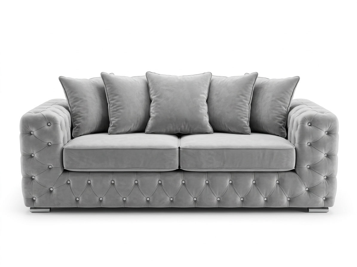 Luxury Grey Velvet Chesterfield Sofa – Diamond Tufted