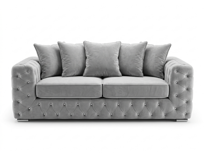 Luxury Grey Velvet Chesterfield Sofa – Diamond Tufted