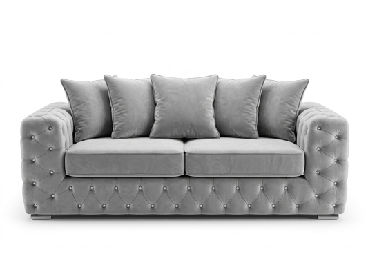 Luxury Grey Velvet Chesterfield Sofa – Diamond Tufted