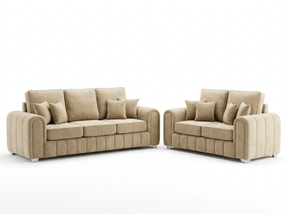 Milano-Elegant Beige Velvet Sofa Set