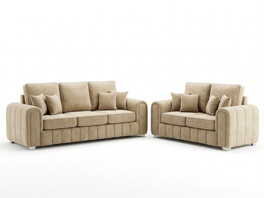 Milano-Elegant Beige Velvet Sofa Set