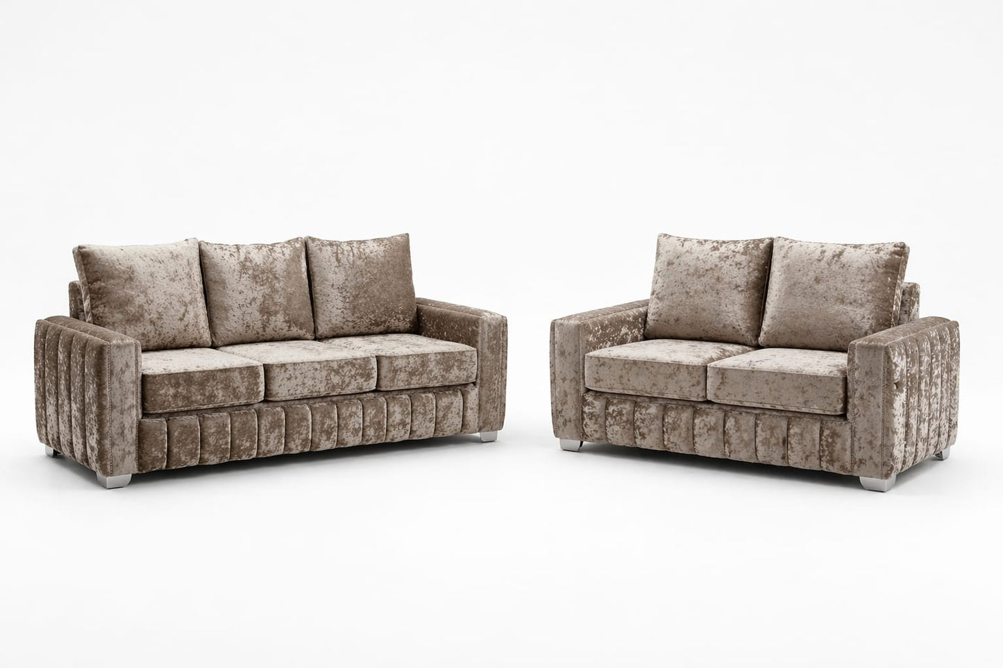 Luxury Crushed Velvet Sofa – Modern Beige/Taupe Upholstered Couch