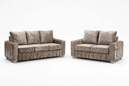 Luxury Crushed Velvet Sofa – Modern Beige/Taupe Upholstered Couch