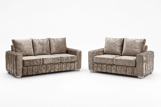 Luxury Crushed Velvet Sofa – Modern Beige/Taupe Upholstered Couch
