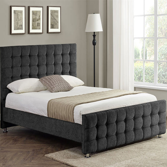 Boston Buttoned Detail Mink Bed Frame