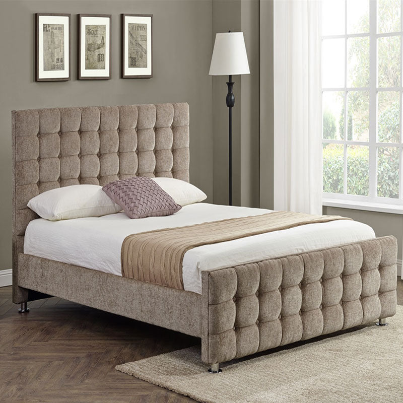 Boston Buttoned Detail Mink Bed Frame