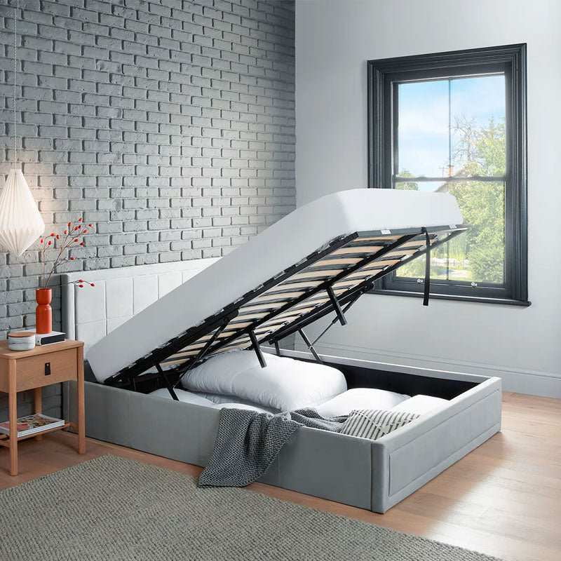 Double Storage Bed Frame Ottoman Grey Velvet