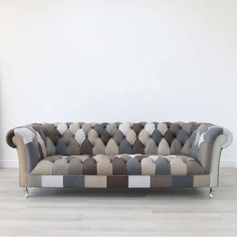 Grey Patchwork Leather Sofa