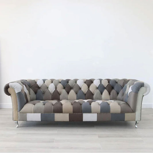 Grey Patchwork Leather Sofa