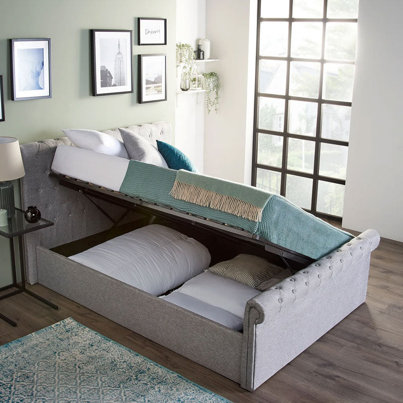 Sleigh Bed With Storage Ottoman Side Lift