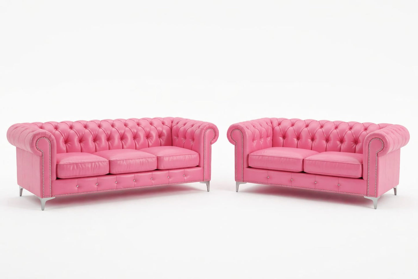 Pink Leather Chesterfield Sofa