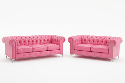Pink Leather Chesterfield Sofa