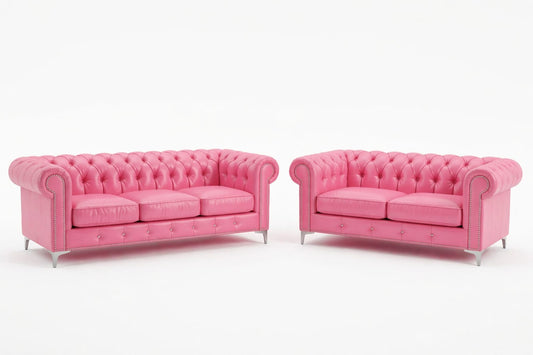 Pink Leather Chesterfield Sofa