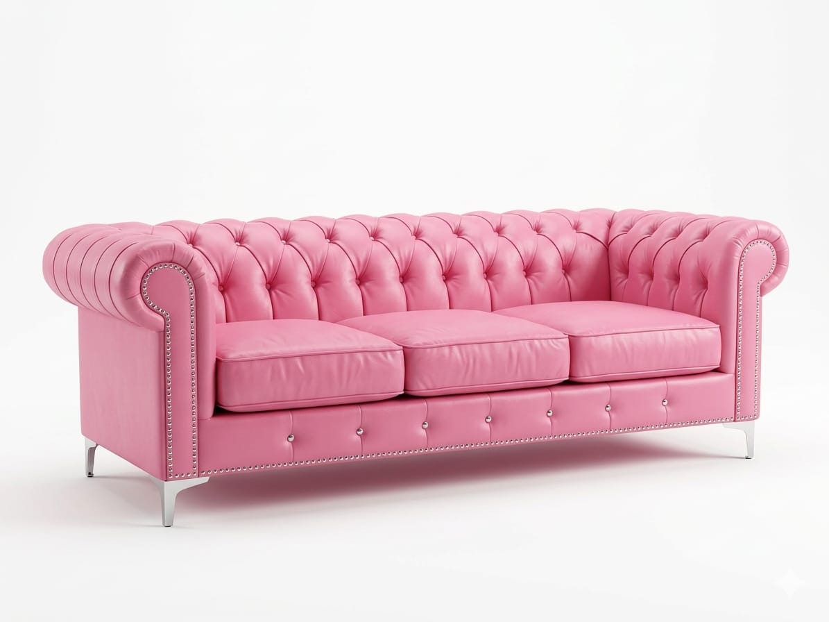 Pink Leather Chesterfield Sofa