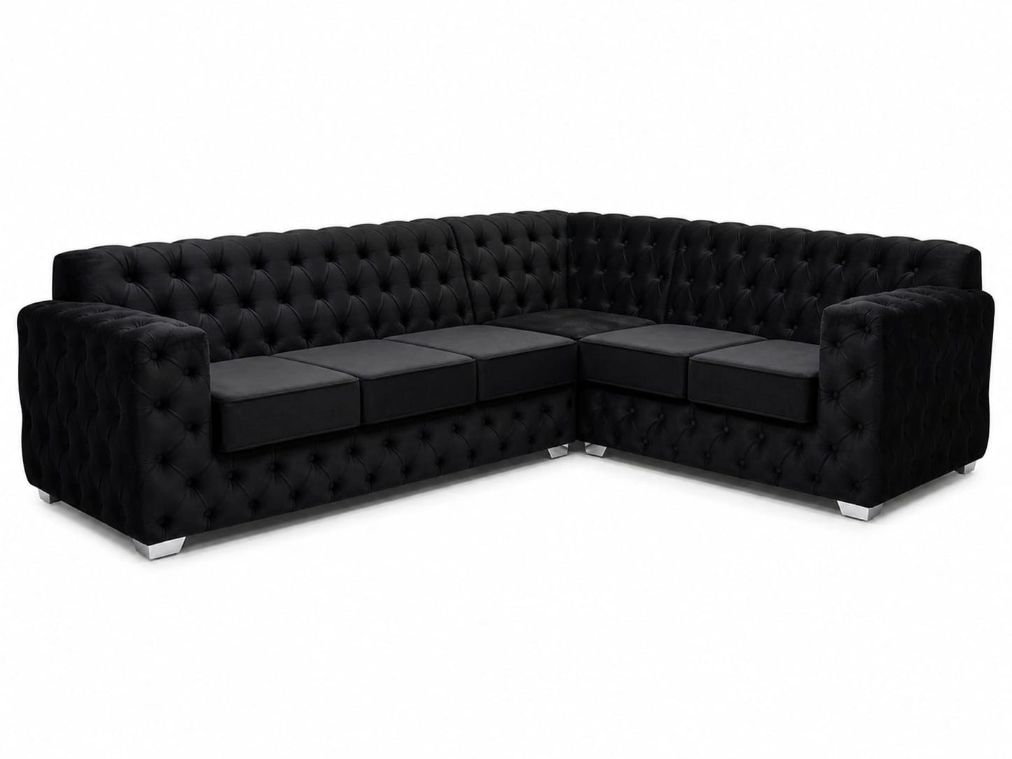 Black Velvet Chesterfield Corner Sofa