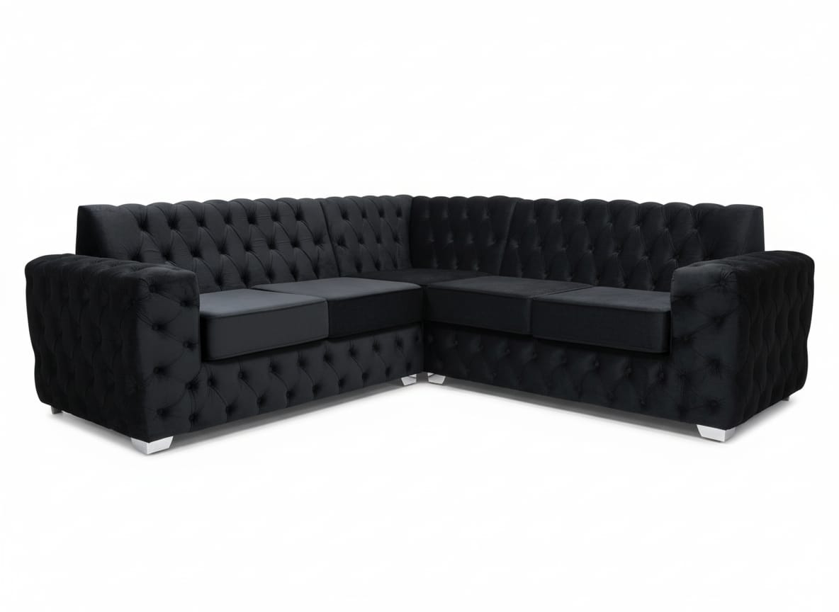 Black Velvet Chesterfield Corner Sofa