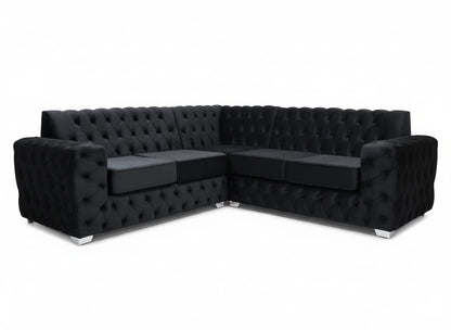 Black Velvet Chesterfield Corner Sofa