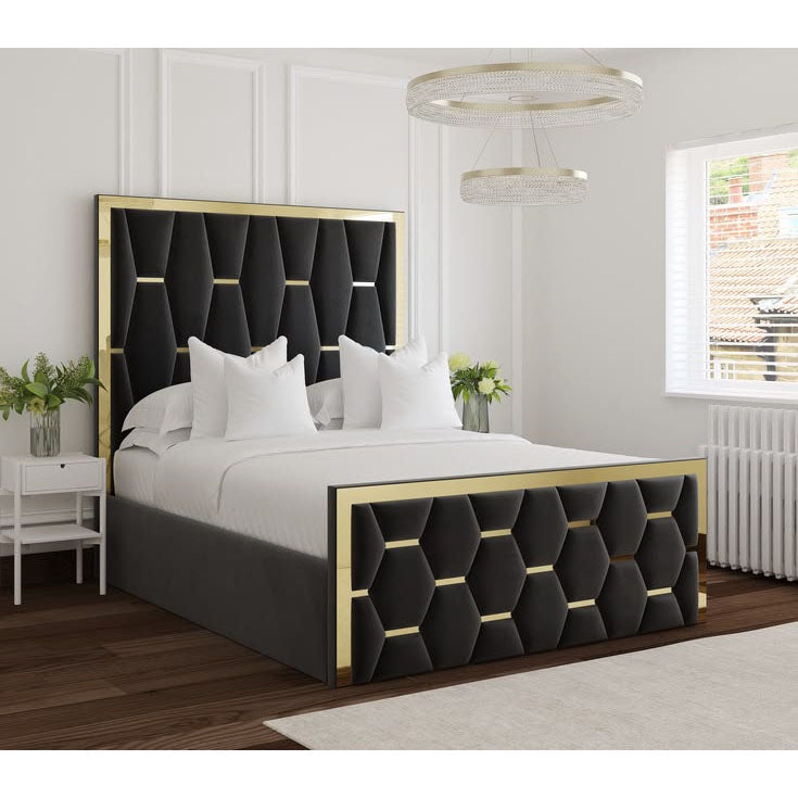 Hexagon Panel Bed Frame with Gold Detailing
