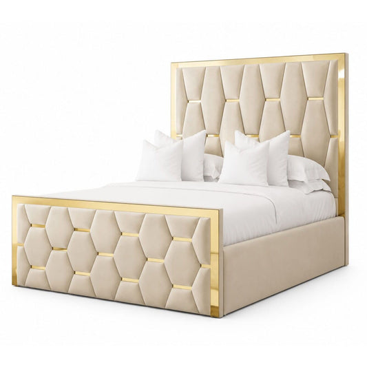 Hexagon Gold Panel Frame Bed (With Storage)