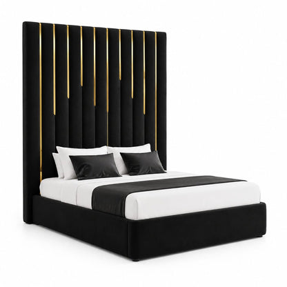 Luxury Black & Gold Vertical Panel Bed Frame (With Storage)