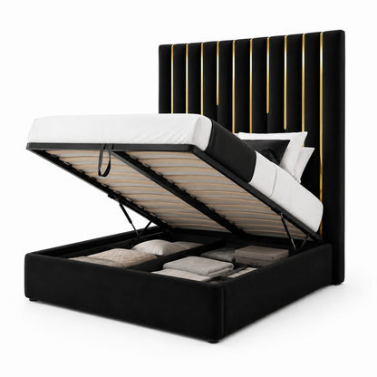 Luxury Black & Gold Vertical Panel Bed Frame (With Storage)