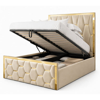 Hexagon Gold Panel Frame Bed (With Storage)