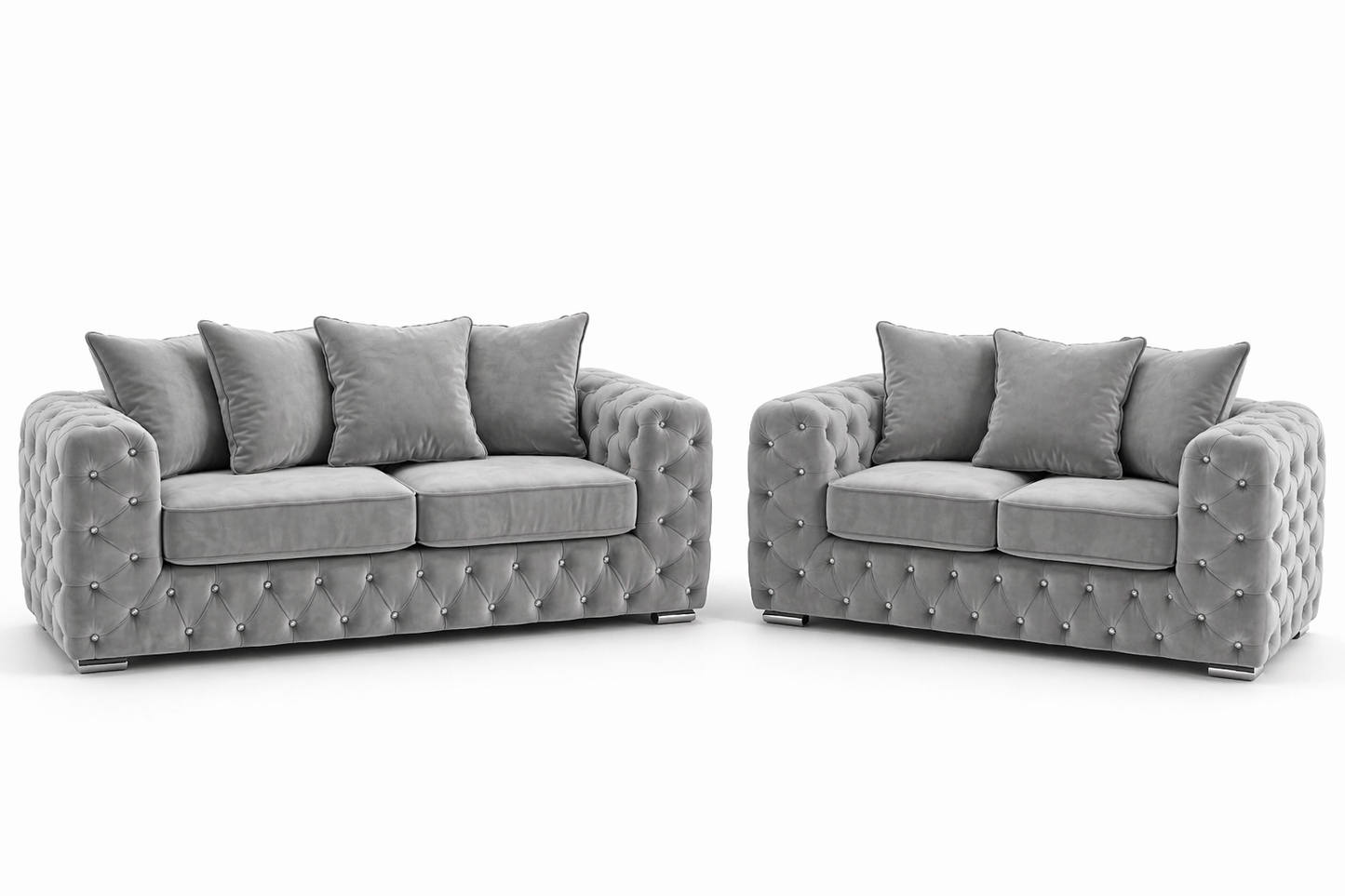 Luxury Grey Velvet Chesterfield Sofa – Diamond Tufted