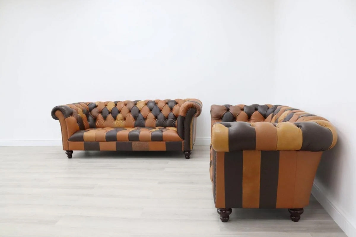 Brown Patchwork Leather Sofa