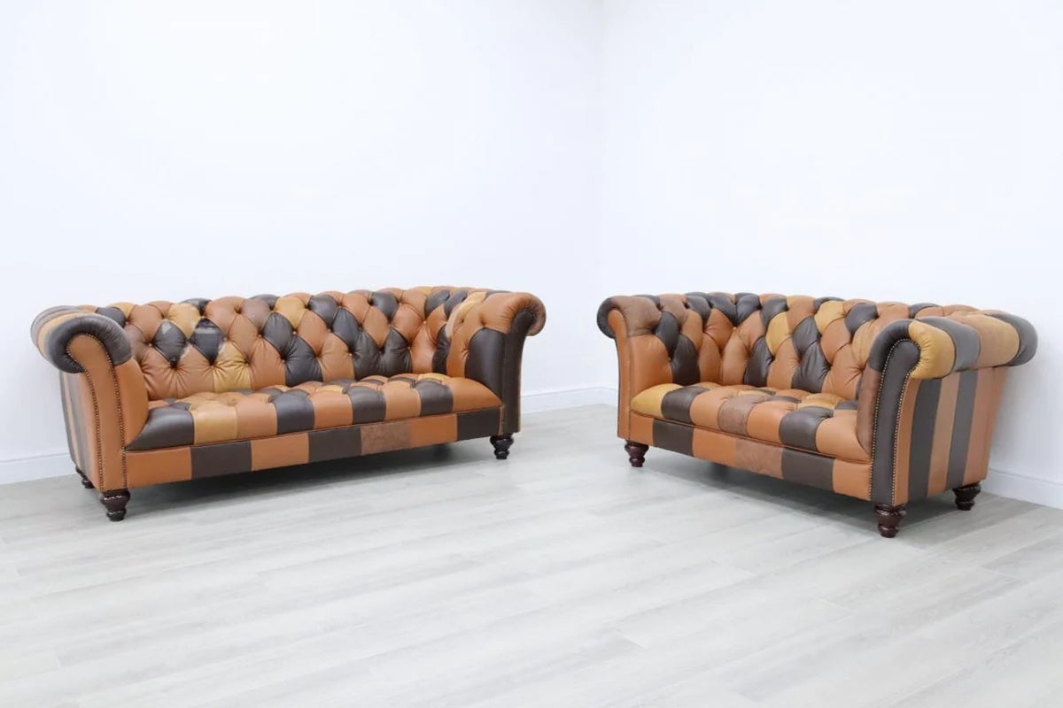 Brown Patchwork Leather Sofa