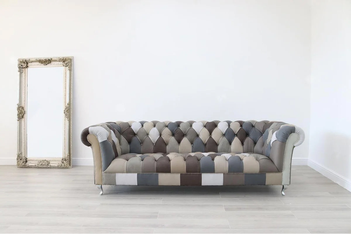 Grey Patchwork Leather Sofa