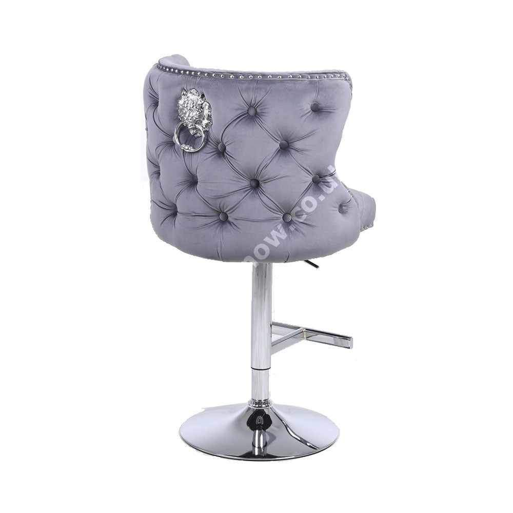 Bentley Bar Stool with Lion Knocker and Quilted Back